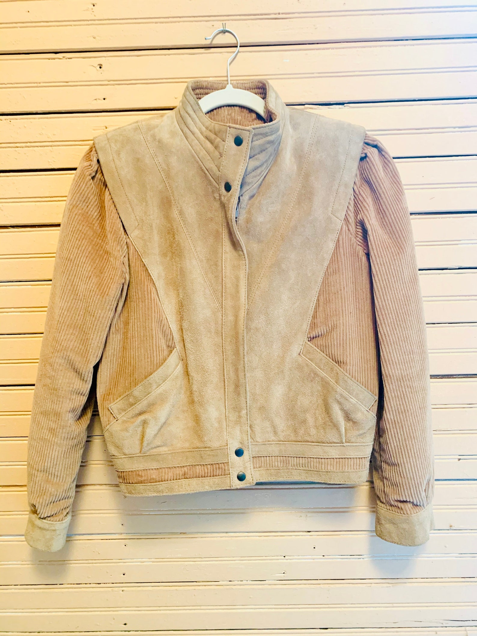 Vintage Corduroy Jacket / Suede / Ruched Shoulder / Sz SM Etsy.de