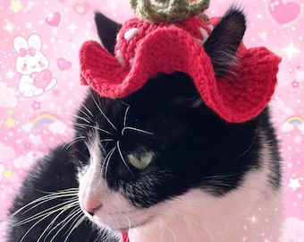 Cute Crocheted Strawberry Bucket Hat for Cats