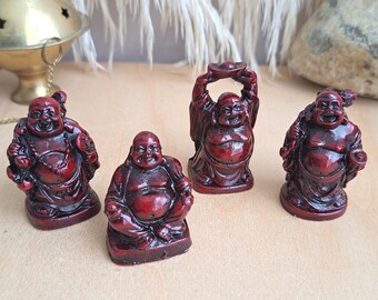 Vintage Red Resin Buddha Statues | Traveling Buddha | Laughing Buddha | Zen Meditation Feng Shui Décor | You Choose