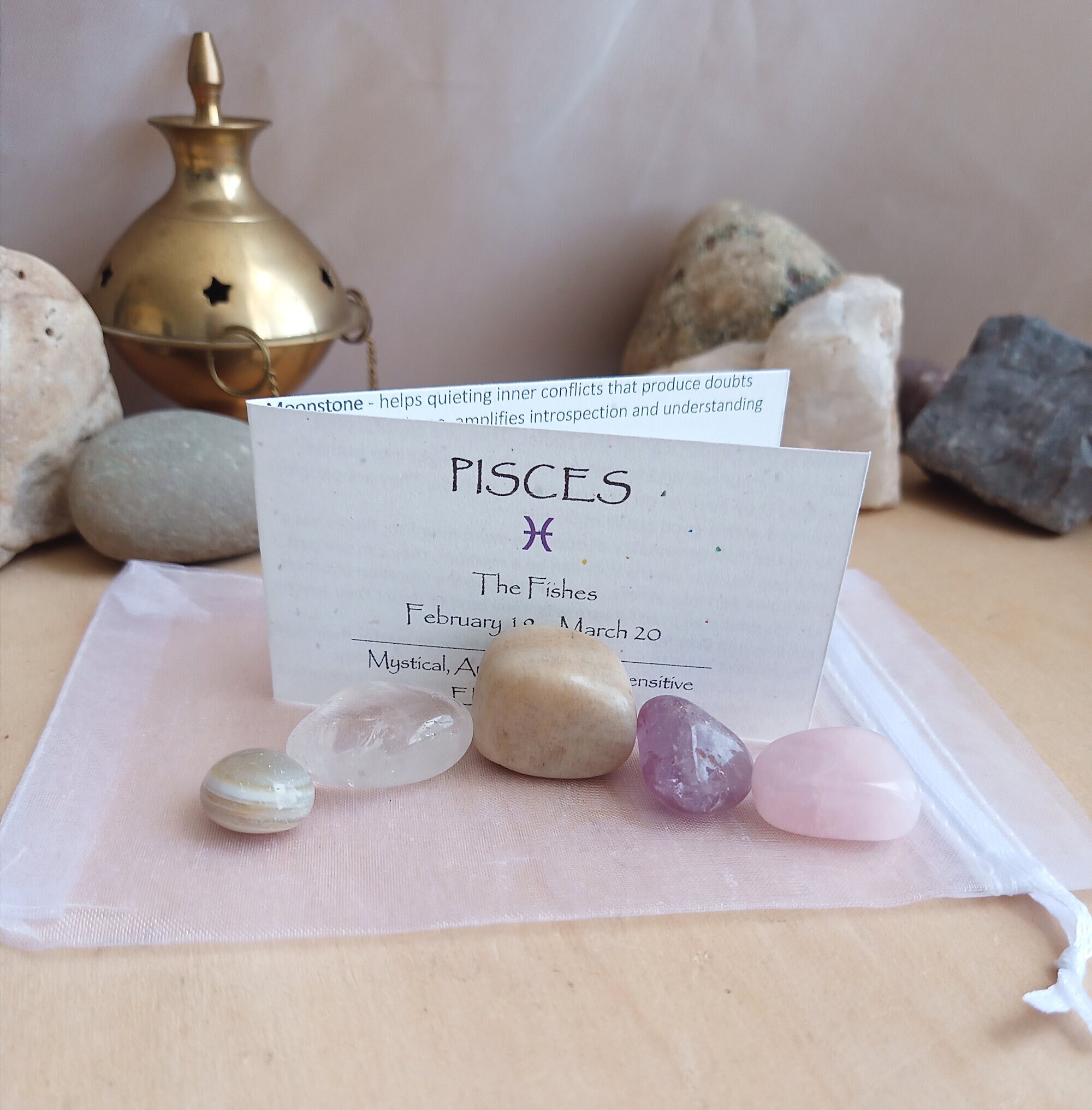 Pisces Zodiac Astrology Crystal Set Clear Quartz Moonstone - Etsy
