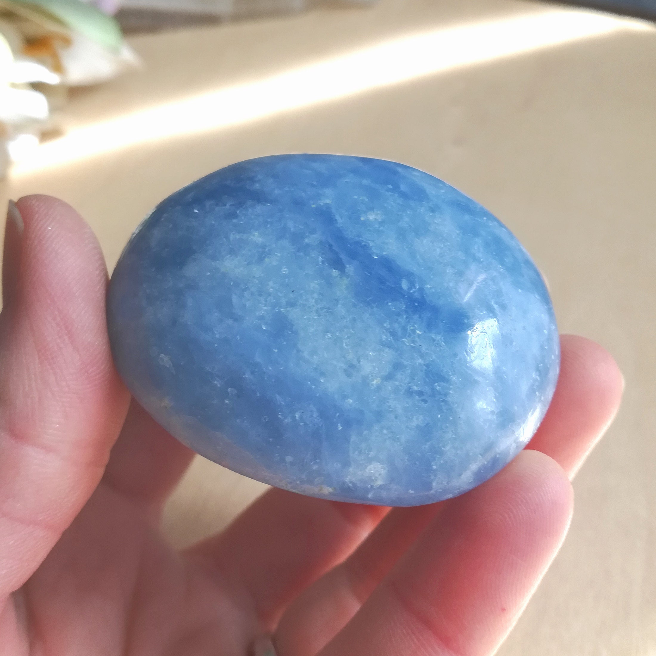 Blue Calcite Palm Stone from Madagascar Sky Blue Calcite Etsy