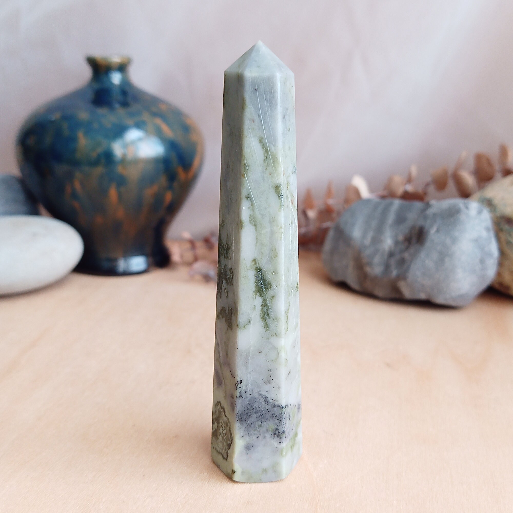 Serpentine Crystal Point Green Serpentine Obelisk Stone - Etsy
