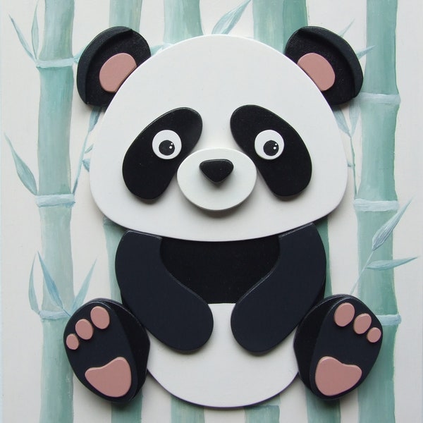 tableau panda, ou ourson, ou mouton en bois peint pour chambre d'enfant