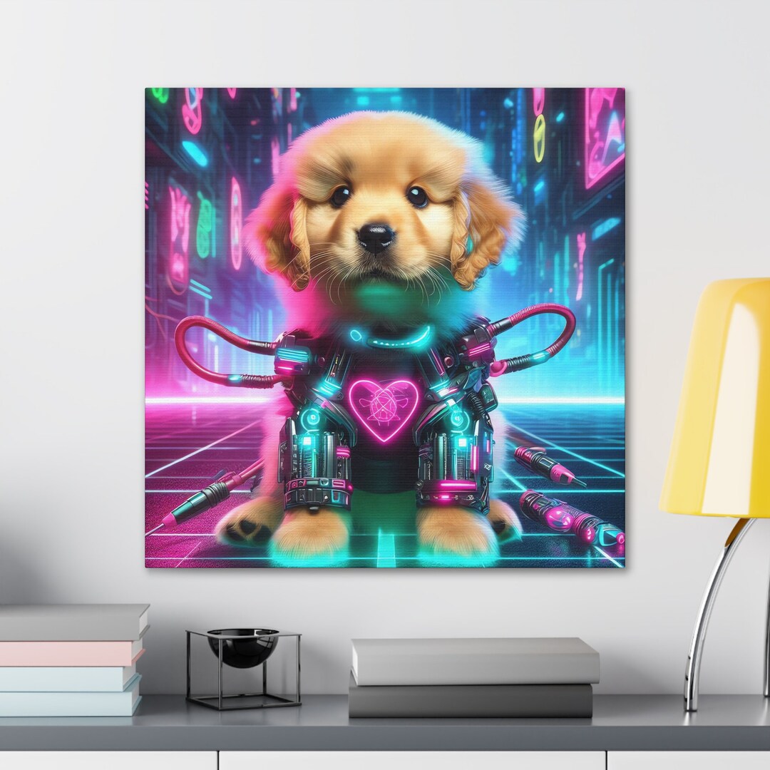 Golden Retriever Puppy Cyberpunk Art Canvas Gallery Wraps - Etsy