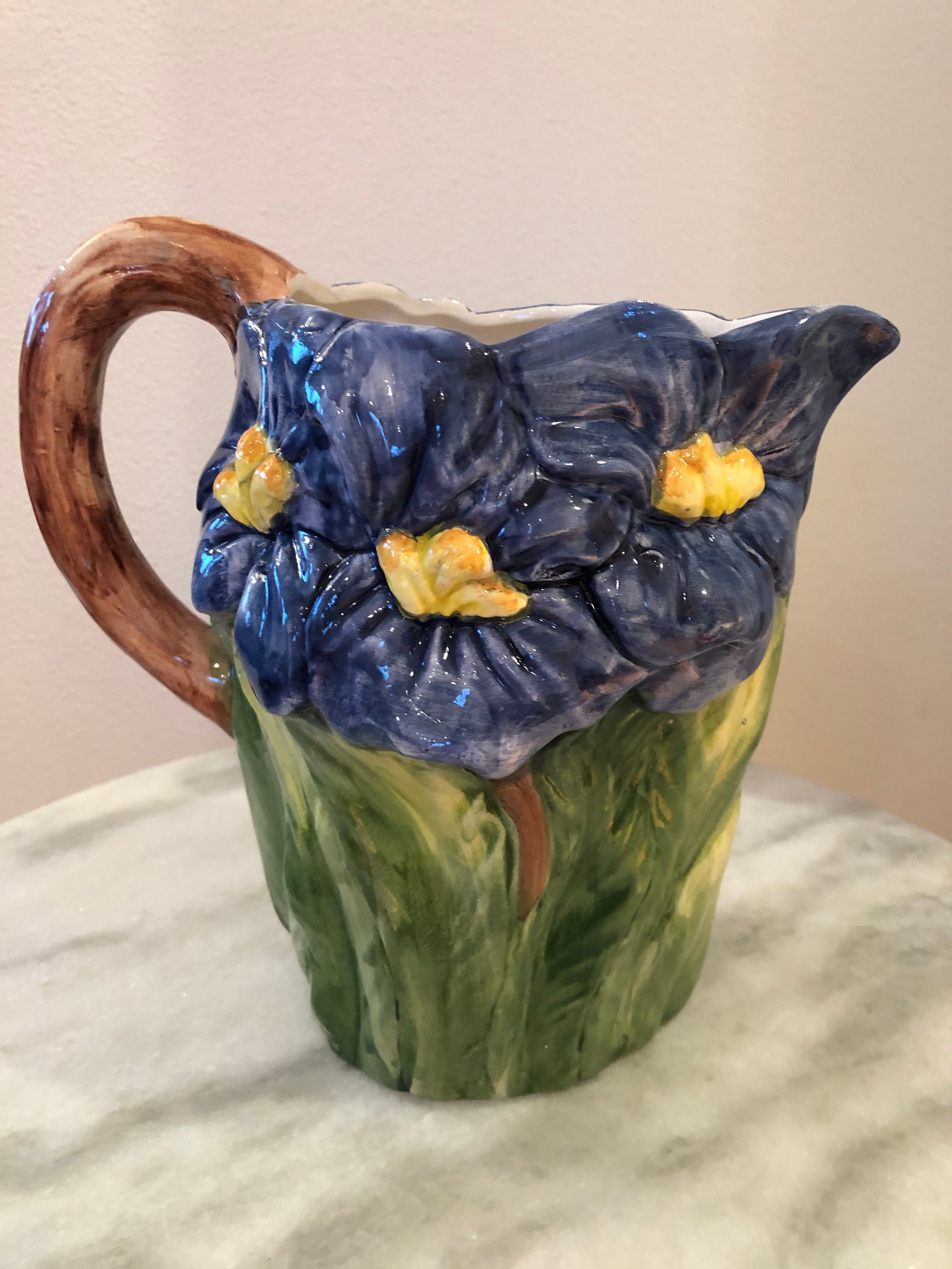 Vintage Bassano majolica Iris pitcher made in Italy | Etsy