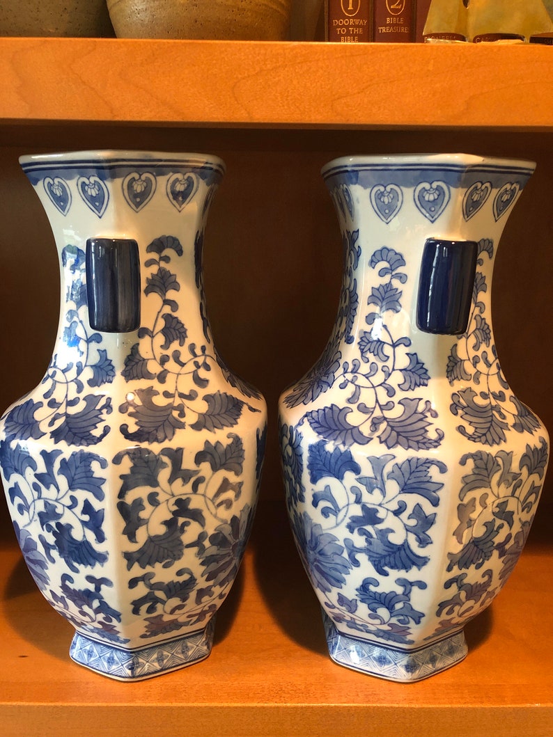 Pair of Blue and White Vases 13.5