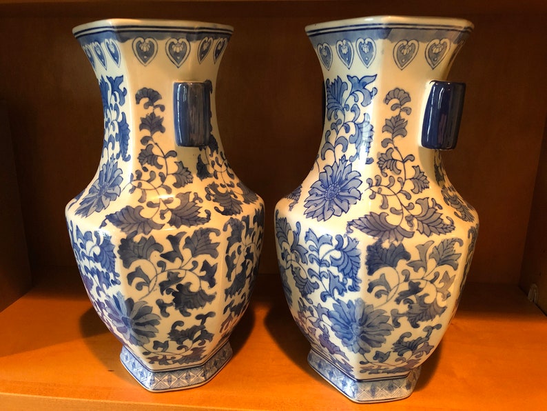 Pair of Blue and White Vases 13.5