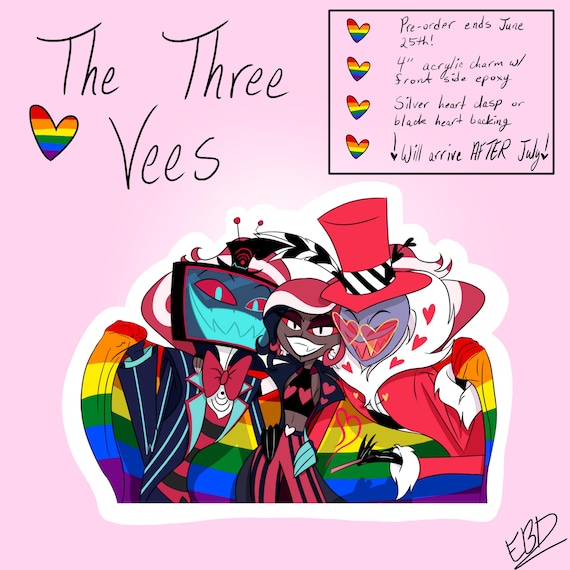 Hazbin Hotel Three Vees Pride Month Acrylic Charms/pins - Etsy