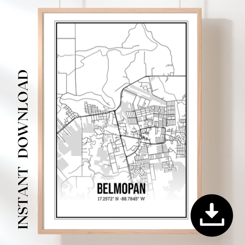 Belmopan Belize Map Printable Map Digital Wall Art Etsy India Belmopan Belize Map Printable Map Digital Wall Art Etsy India