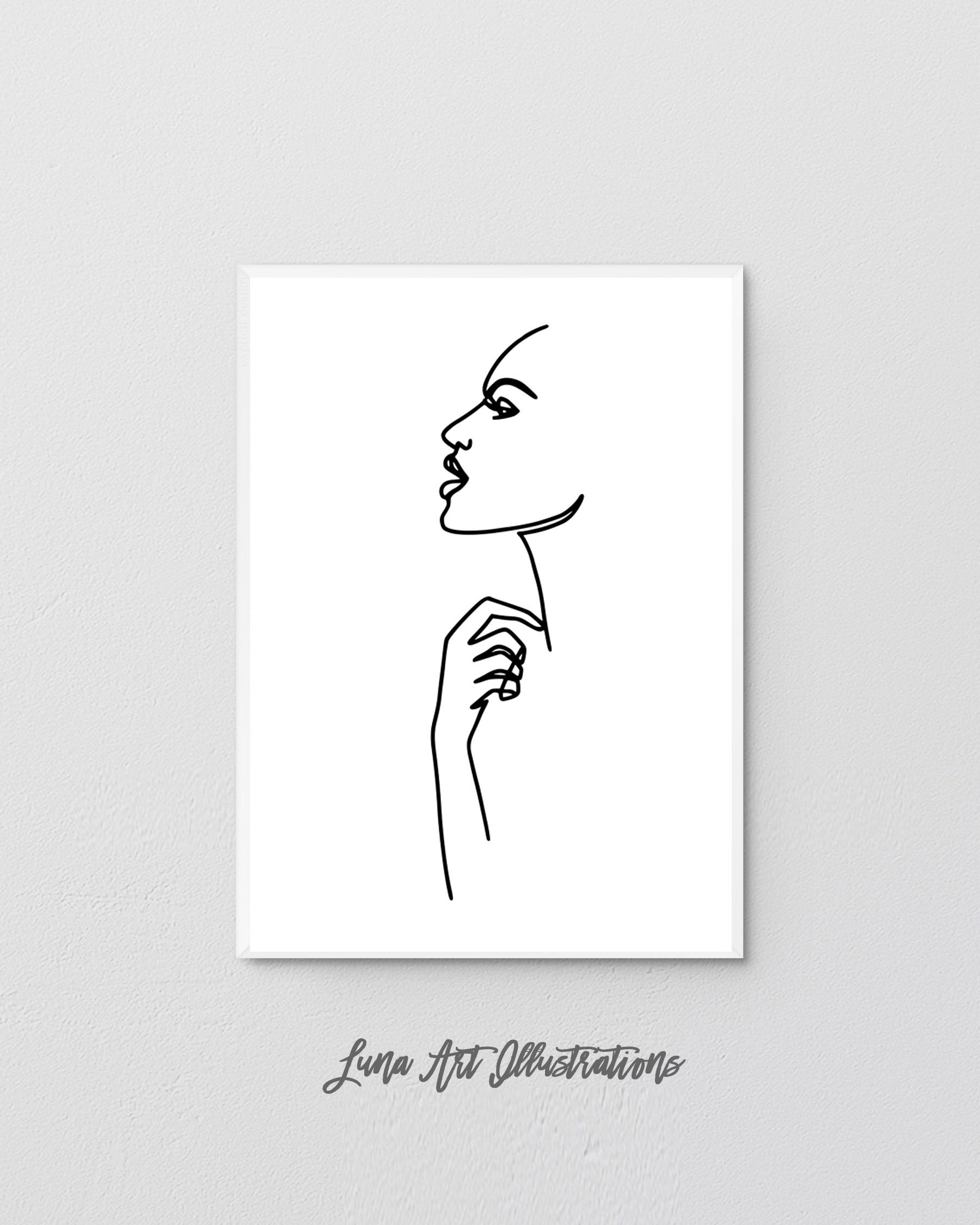 Hand Touching Neck One Line Drawing Printable Woman In Etsy
