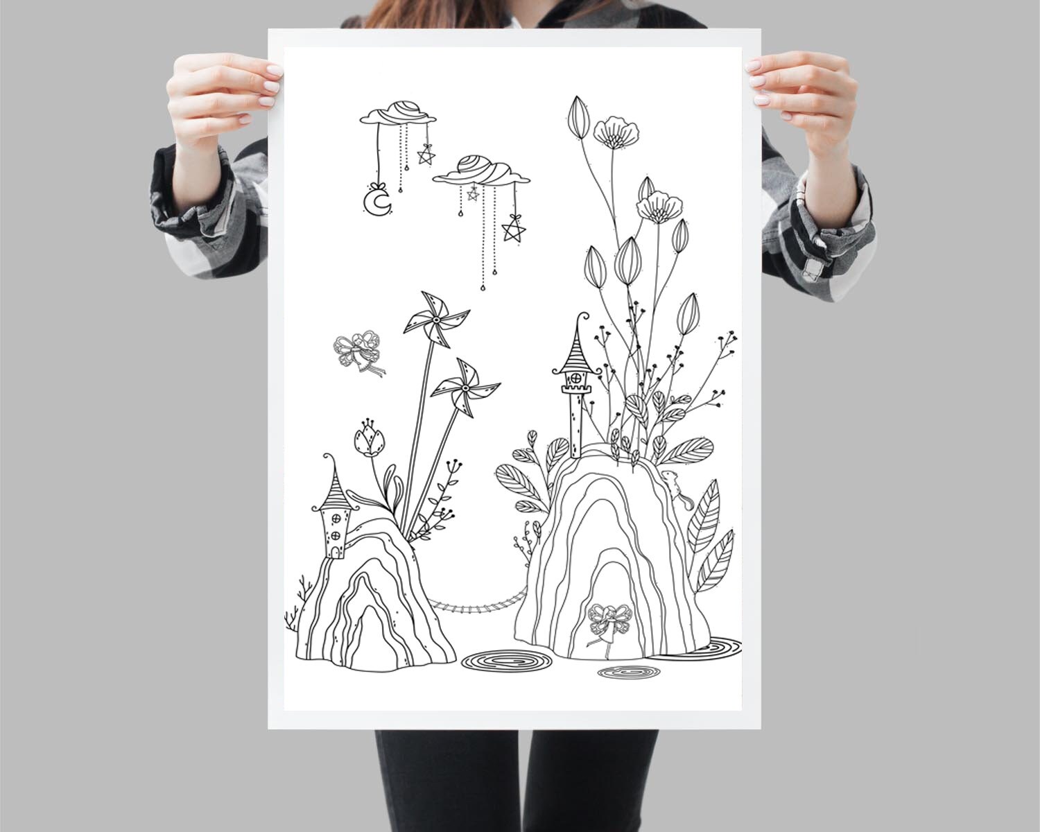 Giant Poster To Colordrawing Fairy Garden Fantasy Forest Etsy Singapore