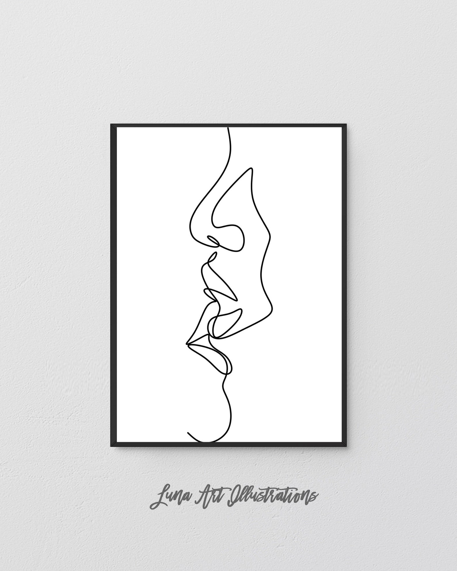 Abstract Love Line Art Couple Kiss Wall Art Line Drawing Etsy Canada