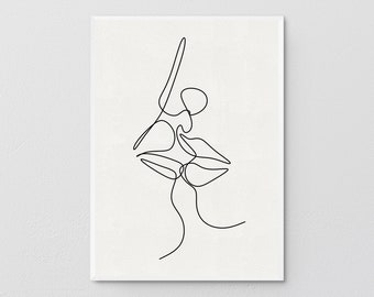 Human Intimacy, Man Woman Kissing, Romantic Line Drawing, Continuous Line Art, Romantic Concept, Minimalist Poster, Wall Decoration.