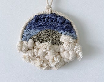 Blue Sunrise Wall Hanging - Blue and Neutral Fibre Art