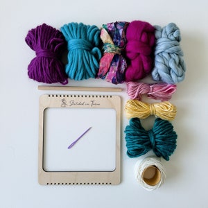 Beginners Weaving Kit in Vivid Adventure - Frame Loom, Fibre Pack, Warp, Hanger and Tapestry Needle - DIY Woven Wall Hanging Pack