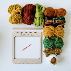 Beginners Weaving Kit in Fabulous Fall - Frame Loom, Fibre Pack, Warp, Hanger and Tapestry Needle - DIY Woven Wall Hanging Pack