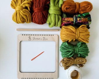Kit de inicio para tejer: paquete de fibras de otoño, telar de bastidor