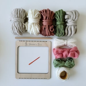 Beginners Weaving Kit in Gentle Blossom - Frame Loom, Fibre Pack, Warp, Hanger and Tapestry Needle - DIY Woven Wall Hanging Pack