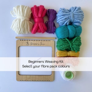 Beginners Weaving Kit - Frame Loom, Fibre Pack, Warp, Hanger and Tapestry Needle - DIY Woven Wall Hanging Pack - Choose your colours