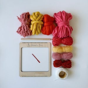 Beginners Weaving Kit in Citrus Punch - Frame Loom, Fibre Pack, Warp, Hanger and Tapestry Needle - DIY Woven Wall Hanging Pack