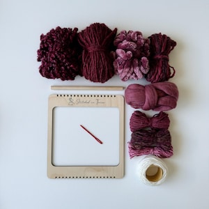 Beginners Weaving Kit in Magenta Moment - Frame Loom, Fibre Pack, Warp, Hanger and Tapestry Needle - DIY Woven Wall Hanging Pack