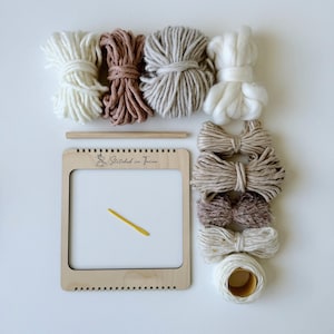 Beginners Weaving Kit in Warm Winter - Frame Loom, Fibre Pack, Warp, Hanger and Tapestry Needle - DIY Woven Wall Hanging Pack