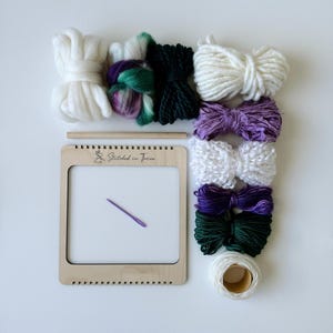 Beginners Weaving Kit in Moonstone Dream - Frame Loom, Fibre Pack, Warp, Hanger and Tapestry Needle - DIY Woven Wall Hanging Pack
