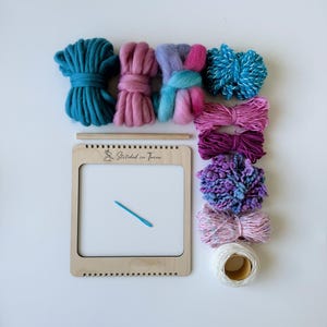 Beginners Weaving Kit in Fairyfloss - Frame Loom, Fibre Pack, Warp, Hanger and Tapestry Needle - DIY Woven Wall Hanging Pack