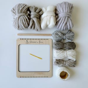 Beginners Weaving Kit in Soft Suede - Frame Loom, Fibre Pack, Warp, Hanger and Tapestry Needle - DIY Woven Wall Hanging Pack