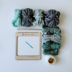 Beginners Weaving Kit in Seaglass - Frame Loom, Fibre Pack, Warp, Hanger and Tapestry Needle - DIY Woven Wall Hanging Pack