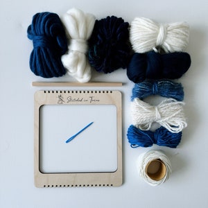 Beginners Weaving Kit in Starry Night - Frame Loom, Fibre Pack, Warp, Hanger and Tapestry Needle - DIY Woven Wall Hanging Pack