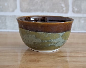 Pottery Bowl | Green patina and brown rim | Ice cream bowl | Handmade ceramic bowl