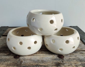 Pottery Luminary | White tealight holder | Round minimalist | Handmade ceramic candle holder