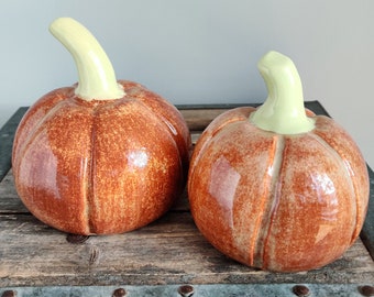Pottery pumpkins | Set of 2  | Orange and green | Handmade ceramic pumpkin