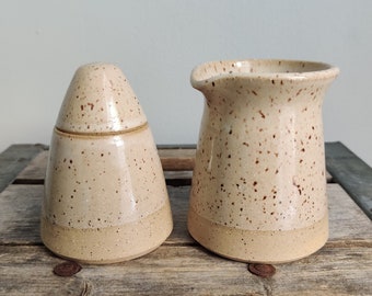 Pottery Set | Triangular Creamer and sugar bowl | Speckled handmade ceramic creamer set