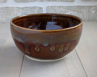 Pottery Bowl | Retro brown with blue details | Ice cream bowl | Handmade ceramic blate