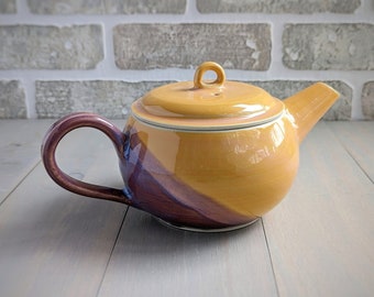 Pottery teapot | Small teapot | Orange and purple | Handmade ceramic teapot