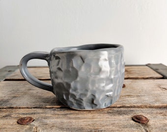 Pottery Mug | Espresso | Grey Carved Stone | Handbuilt | Ceramic Mug