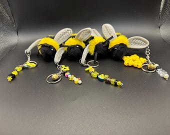 Mini Bee Plushie Keychains | Cute | Kidcore | Handmade | Upcycled Keychain