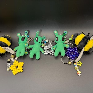 Mini Plushie Keychains Alien and Bee Cute Kidcore Handmade Keychain