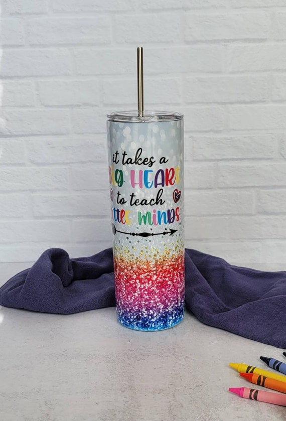 Teacher Inspiration, Rainbow Crayon,20oz Skinny Tumbler Custom Drinkware  w/straw