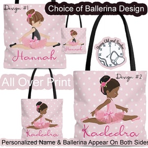 Personalized Name Ballerina Tote Bag Double-Sided Ballerina Design Dance Bag Birthday Gift Bag Ballet Bag