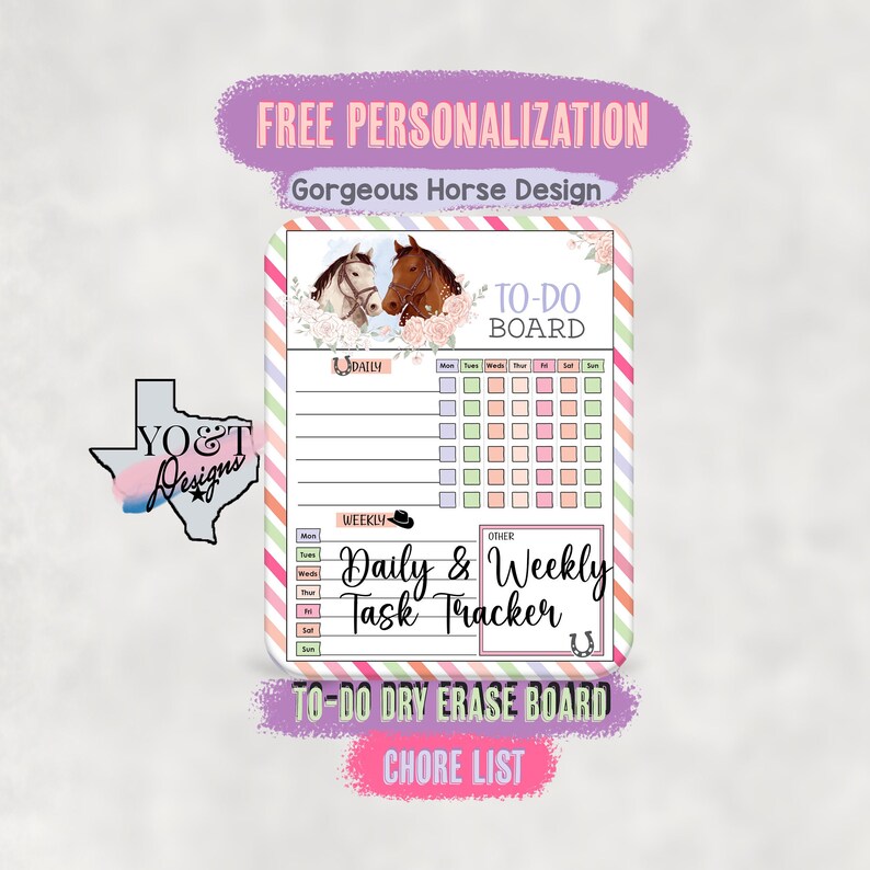 Personalized Todo List Horses Chore Chart for Kids Editable Etsy