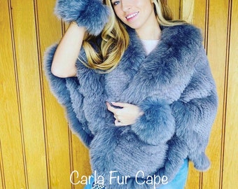 Fur wrap | Soft and elegant knitted fur cape | Christmas present for her