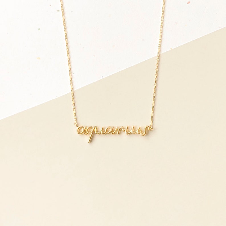 Minimal Bracelet Gold Script Bracelet Aquarius Script Bracelet Gold Cursive Bracelet Zodiac Bracelet Horoscope Bracelet