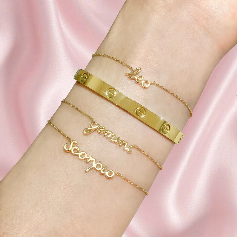 Minimal Bracelet Gold Script Bracelet Aquarius Script Bracelet Gold Cursive Bracelet Zodiac Bracelet Horoscope Bracelet