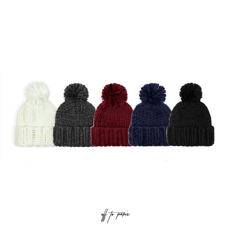 Pom Knit Black Beanie Thick Beanie Pom Pom Beanie Pom Pom Accessory Knit Beanie
