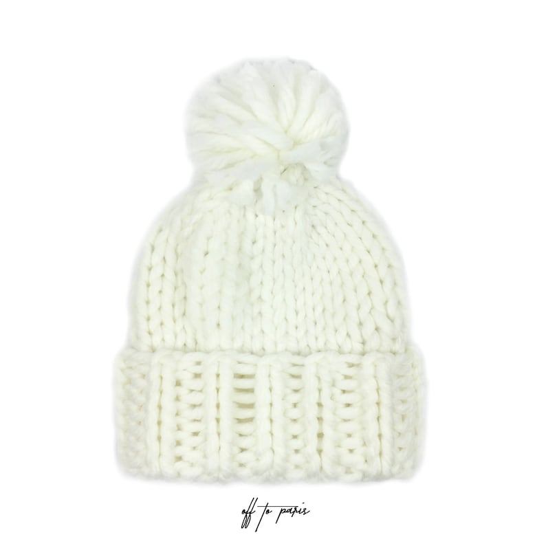 Pom Knit Ivory Beanie Pom Pom Beanie Pom Pom Accessory Thick Beanie Knit Beanie