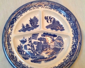 Vintage BLUE WILLOW Divided Relish Dish William Alsager Adderly 1929-1947