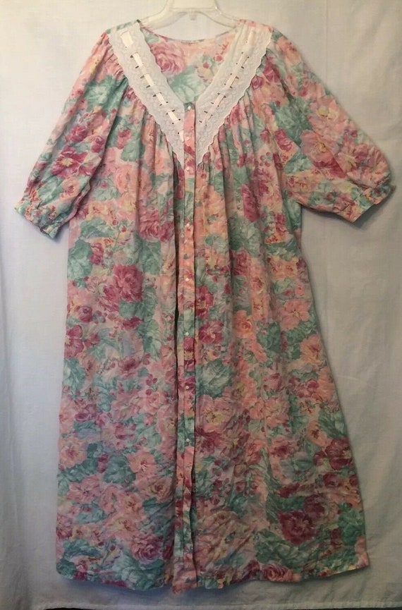 Loungewear Nightgown Housecoat Floral Snap Front V